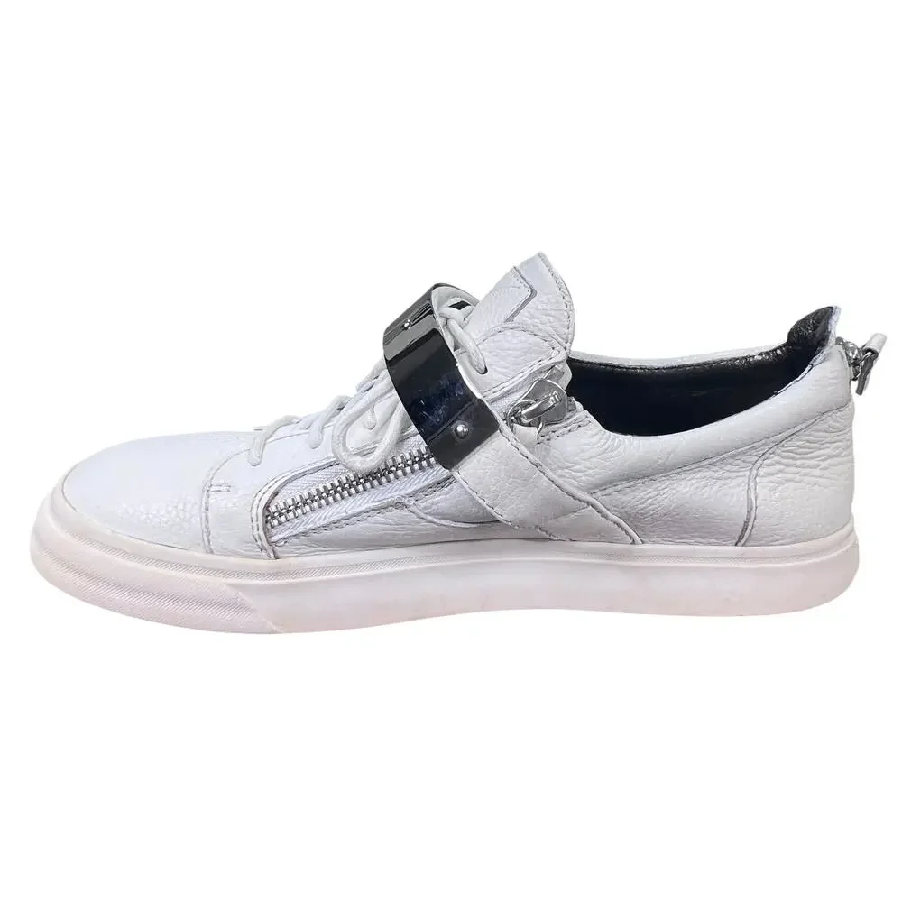 Giuseppe Zanotti White Leather Ski-Buckle Low-Top Sneakers Size 44 US 11